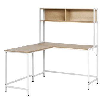 HOMCOM Escritorio Esquinero Mesa de Ordenador en Forma de L Multifuncional con Estantes Altos Espacio Amplio 140x125x149 cm Madera   Aosom España
