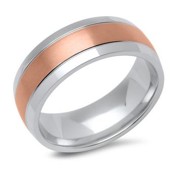 Anillo de hombre de acero inoxidable parcialmente dorado rosado