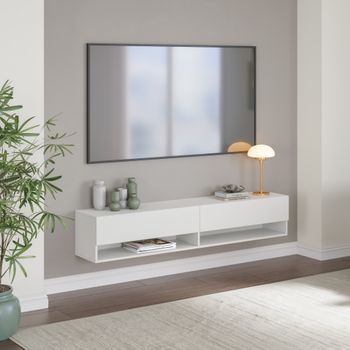 Mueble Tv De Pared Halmstad 2 Puertas 160x31x30 Cm - Blanco [en.casa]
