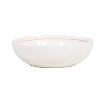 Plato hondo de cerámica blanca con concha azul