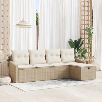 Conjunto De Sofá De Jardín De 5 Piezas Con Cojines Beige Ratán Polimérico V4637 Unico / Beige