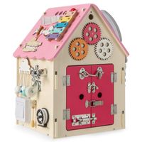 costway casa de actividades de mader con juegos sensoriales y espacio de almacenaje interior juguete educativo para 3 anos 33 x 33 x 45 cm rosa