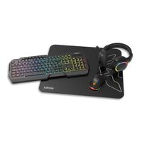 krom kenta - combo gaming 4 en 1 - teclado rgb rainbow layout espanol antighosting raton optico 7200 dpi auriculares 50mm estereo y alfombrilla 450x400x3mm color negro