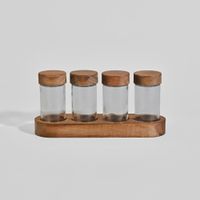 soporte para especias de vidrio y madera de acacia