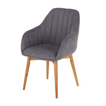 Sillón de comedor de tejido gris y patas de roble