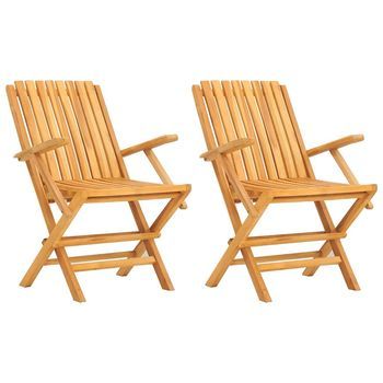 Pack 2 Uds Sillas De Jardín | Silla De Exterior | Sillón Plegables Madera Maciza Teca 61x67x90 Cm
