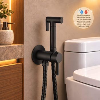 Kibath Grifo Wc Higiene Íntima 2 Aguas Negro Mate Fabricado En Latón
