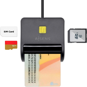 Aisens - Lector DNI Electrónico DNIe y Tarjetas Inteligentes (SIM, SD, Micro SD, MMC, RS-MMC, MMC Micro) Con USB, Compatible con Mac y Windows, Identificación Personal en Sitios Web y Administraciones