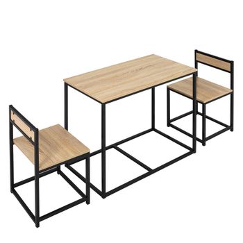 HOMCOM Conjunto de Mesa y sillas de Comedor Juego de 1 Mesa + 2 sillas encastrables para Cocina - metal Negro Aspecto Roble Claro   Aosom España