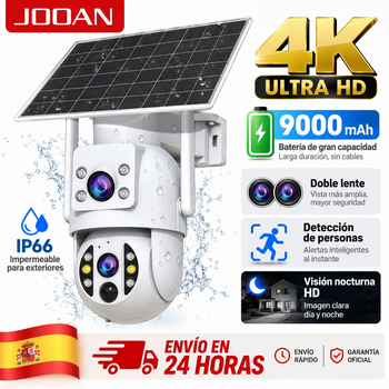 Cámara WiFi Solar JOOAN 4K para Exteriores, Inalámbrica, Doble Lente, Detección Humana PIR, Visión Nocturna, Cámara con Batería, Seguridad para el Hogar, CCTV, Videovigilancia