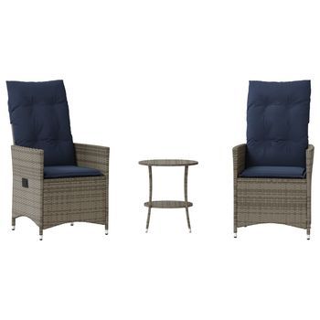 Conjunto De Bistró De 3 Uds Con Cojines De Ratán Sintético Gris Cfw323139