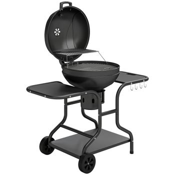 Outsunny Barbacoa de Carbón con Ahumador, Termómetro y Mesas Laterales, 129x63,5x106,5 cm   Aosom España