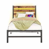 cama individual 90x200 cm - con cabecero estructura metalica led y usb almacenamiento inferior sin somier silenciosa facil montaje - marron antiguo