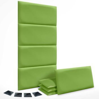 Dhome Juego De 8 Paneles Tapizados De Polipiel Ecológica Pack Autoadhesivos Para Pared Acústicos Absorbentes Protección (verde, 60x50cm, X8)