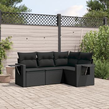 Conjunto De Sofás Jardín 4 Uds | Mueble Jardin Mesa Y Sillas Con Cojines Ratán Sintético Negro Cfw976755