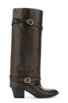 botas de piel con puño y hebillas dark brown
