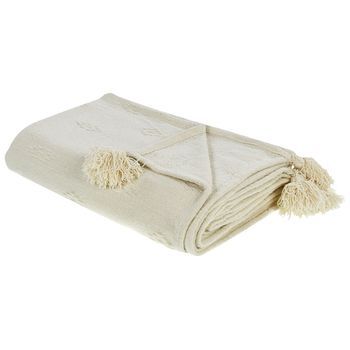 Colcha Decorativa Ropa De Cama Algodón Chenilla Con Borlas Beige 220 X 240 Cm Kazy