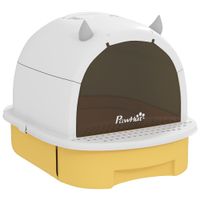 pawhut arenero cerrado para gatos con bandeja extraible filtro de carbono pala y asa superior 405x52x39 cm amarillo y blanco