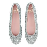 bailarina plana en glitter plateado con cordon