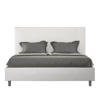 Cama Con Somier Acolchada 160x210 Cuero Sintético Blanco Goya