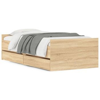 Cama Para Adulto | Cama Individual | Estructura De Cama Con Cajones Roble Sonoma 75x190 Cm