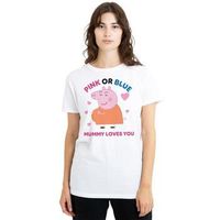 dessins animes camiseta pink or blue mummy pig loves you para mujer