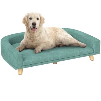 PawHut Sofá para Perros Grandes Cama Elevada para Perros con Cojín Lavable y Patas de Madera Carga 40 kg 98x67x25 cm Verde   Aosom España