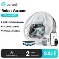 lefant m320 6000pa potente robot aspirador de succion con fregona tiempo de ejecucion de 210 minutos cubo de basura visible de 800ml deteccion de alfombras