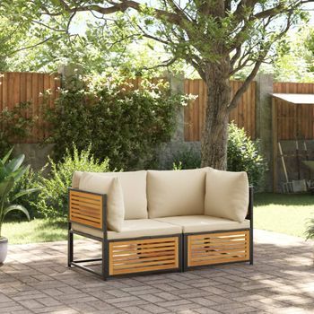 Sofás De Jardín 2 Uds | Conjunto Mueble Jardin Mesa Y Sillas Con Cojines Madera Maciza Acacia Cfw15968