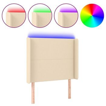 Cabecero Cama Con Led | Panel De Cabecera De Tela Color Crema 83x16x118/128 Cm