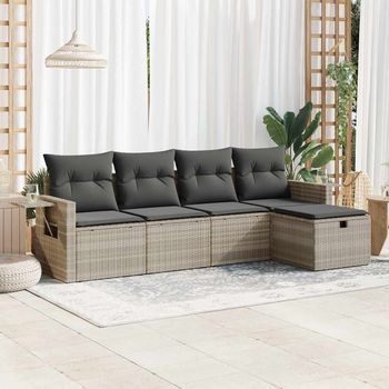 Set De Sofás Jardín Y Cojines 5 Uds | Juego De Muebles De Jardín Ratán Sintético Gris Claro Cfw77584