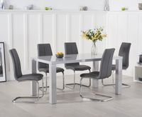 atlanta 160cm light grey high gloss dining table with tarin chairs