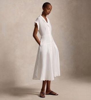 Polo Ralph Lauren para mujer. 211B22538001 Vestido camisero de lino con manga corta blanco roto (34), Casual