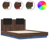 estructura cama con cabecero luces led roble sonoma 135x190 cm vidaxl