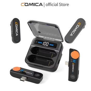 Micrófono Lavalier Inalámbrico COMICA Vimo S 2.4G con Estuche de Carga, Accesorios con Licencia MFi para iPhone y Android, Micrófono para Entrevistas