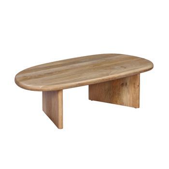 Mesa De Centro Ovalada De Madera De Mango Maciza, Natural