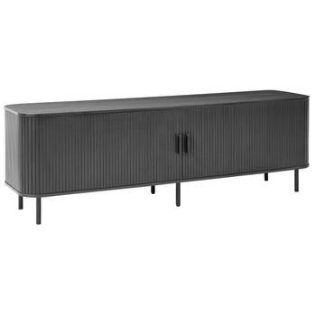 Mueble Tv Retro Con Puertas Correderas Organizador De Cables Mdf Patas De Metal Negro Bradley