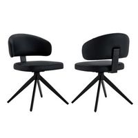 set de 2 sillas de comedor giratorias 360 grados con respaldo curvo cuero pu negro