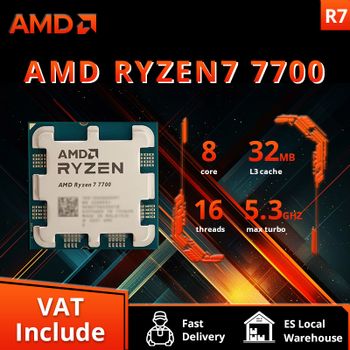 Procesador de CPU AMD Ryzen 7 7700 R7 7700 4,5 GHz 8-Core 16-Thread, 5nm L3 = 32M Socket AM5 sellado sin enfriador