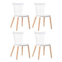 pack de 4 sillas alna salon comedor cocina respaldo de barras color blanco pata haya inclinadas 100x36x55 cm