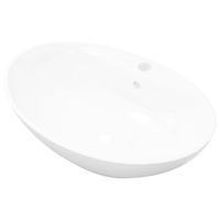 lavabo de bano moderno  lavabo de ceramica ovalado con orificio de grifo y rebosadero