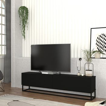 Mueble De Tv Nolven Con 2 Puertas Base Larga 180x32x47 Cm - Negro [en.casa]