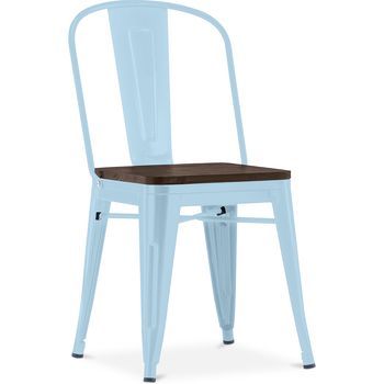 Silla De Comedor - Diseño Industrial - Madera Y Acero - Stylix Azul Claro