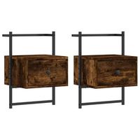 juego de 2 mesitas de noche de pared con cajon 35 x 30 x 51 cm madera contrachapada marron y metal dec034152
