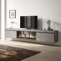 mueble tv efecto madera cemento 267x35x45cm chimenea efecto fuego