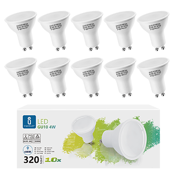 Aigostar Bombilla LED 4W GU10, Luz blanca fría 6500K, 320lm, Esmerilada, no regulable - Caja de 10 unidades