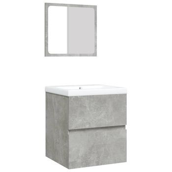 Armario De Lavabo | Gabinete De Lavabo Con Lavamanos Y Espejo Gris Hormigón