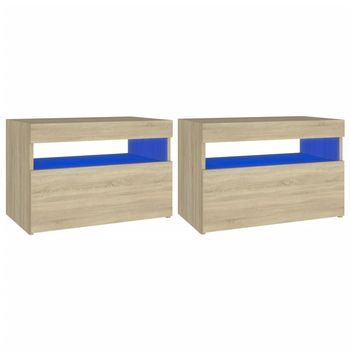 Mesitas De Noche Con Led 2 Uds Contrachapada Sonoma 60x35x40 Cm Vidaxl
