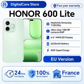 Teléfono Inteligente HONOR 600 Lite 5G Versión EU MediaTek Dimensity 7100 Elite 6.6” 120Hz AMOLED 6520mAh 45W SuperCharge Cámara IA de 108MP