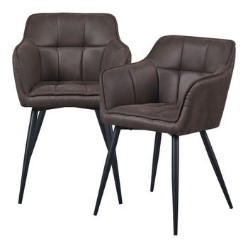 Set De 2 Sillas De Comedor Birmingham Con Reposabrazos 81x57x53 Cm - Marrón Oscuro [en.casa]